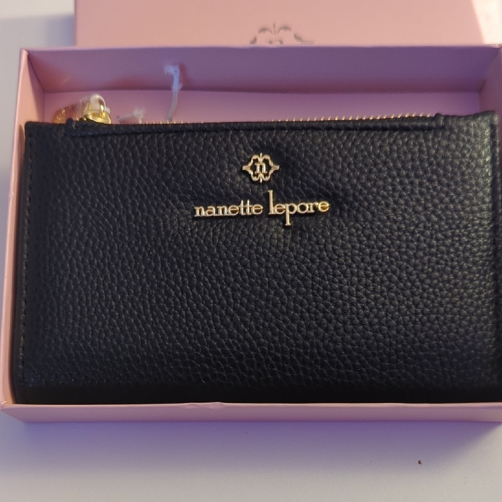 Nanette Lepore Black Wallet with Gold Zipper and Textured Finish